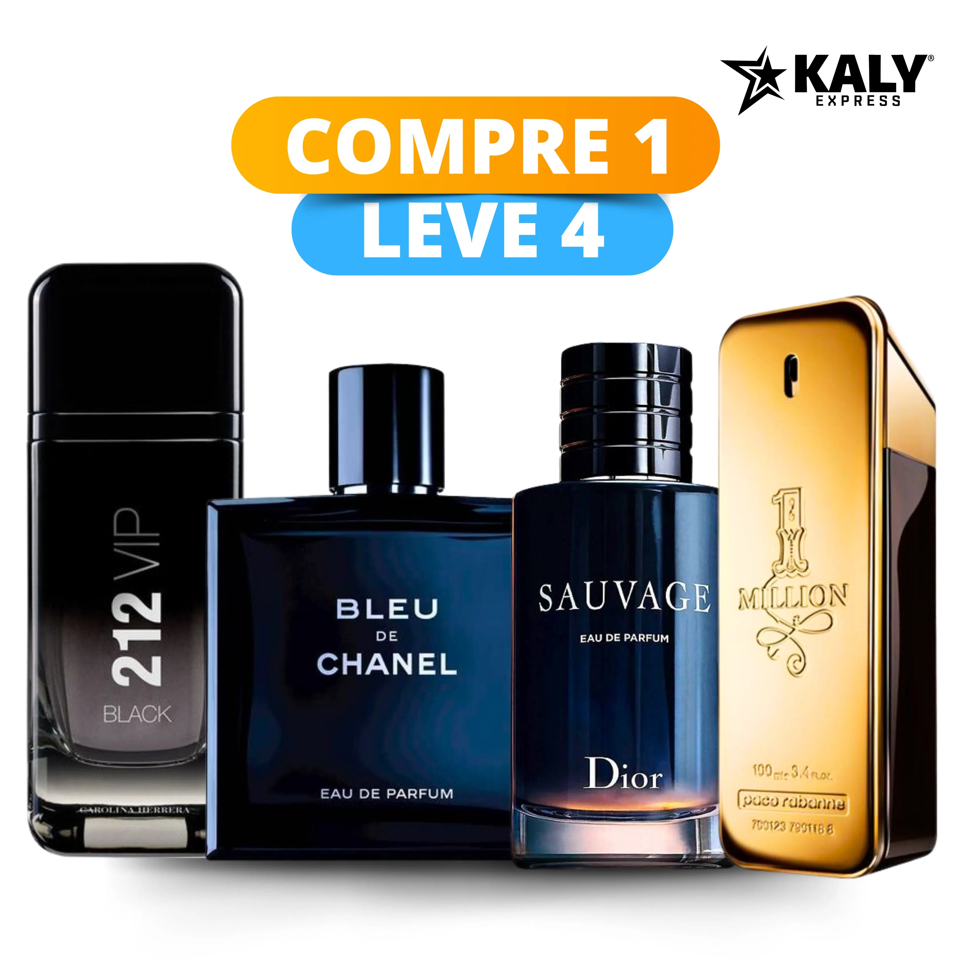 Kit 4 Perfumes Masculinos Importados (100ml cada) - Sauvage Dior l One Million l 212 VIP Black l Bleu De Chanel [ ÚLTIMAS UNIDADES )